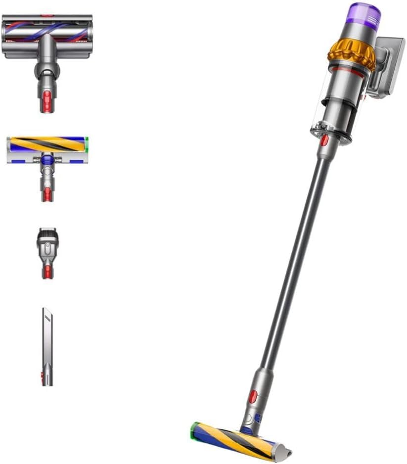 Aspiradora Dyson V15 Detect Absolute + Paños JUNG - Sin Cable, 60 min, Tecnología Láser, Filtro HEPA, Plata