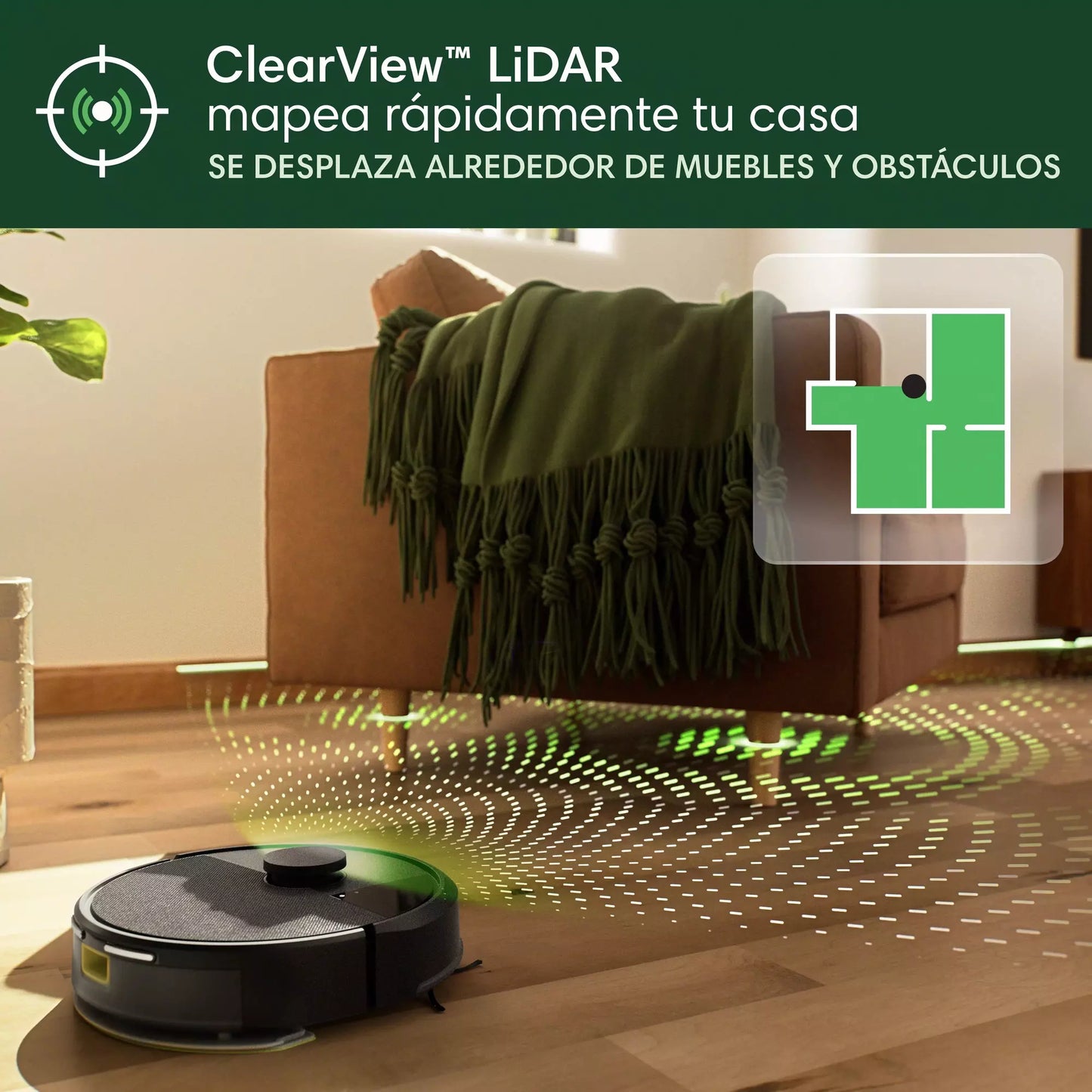 Robot Aspirador y Fregasuelos Roomba® 105 Combo - Navegación LiDAR, Detección de Alfombras, 2 en 1, App, Negro