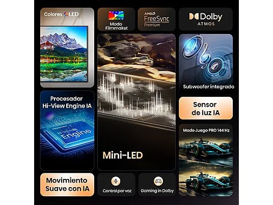 Hisense TV LED 65" 4K UHD (65A6Q) con IA 4K Upscaler, Modo Juego Plus y Control por Voz - Color Negro