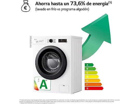 Lavadora LG F4X1009NWK - 9 kg, 1400 rpm, AI Direct Drive™, Steam™, Blanco Marfil