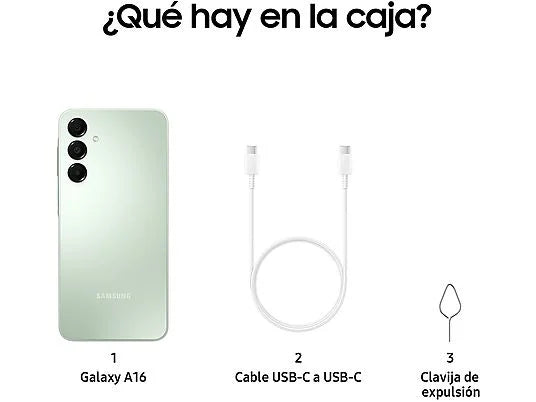 SAMSUNG Galaxy A16 LTE (128 GB) en Verde Claro con 4 GB de RAM, pantalla Super AMOLED FHD+ de 6.7", procesador MediaTek Helio G99 Octa-core, y batería de 5000 mAh