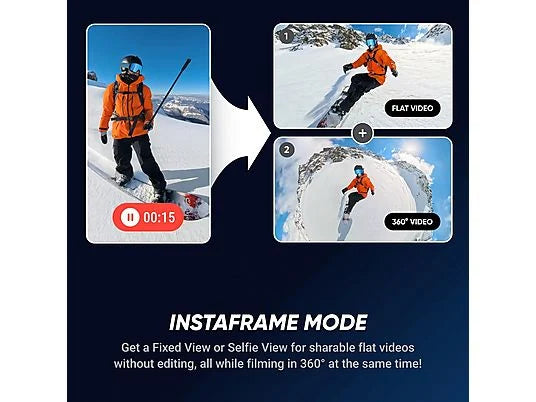 Cámara 360° INSTA360 X5 Esencial - 8K, 72 MP, IP68, 185 min Autonomía, Incluye Selfie Stick y Hub de Carga, Negro