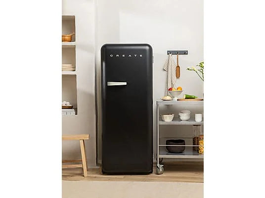 Frigorífico Retro CREATE 281L - 160 cm Alto, Una Puerta, Congelador, Estilo Años 50, Negro