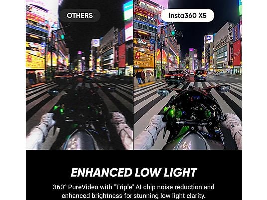Cámara 360° INSTA360 X5 Esencial - 8K, 72 MP, IP68, 185 min Autonomía, Incluye Selfie Stick y Hub de Carga, Negro