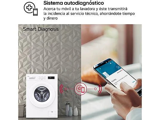 Lavadora LG F4X1008NWH - 8 kg, 1400 rpm, AI Direct Drive™, Steam™, ThinQ™, Blanco Marfil