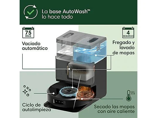 Robot Aspirador y Fregasuelos iRobot Roomba Plus 505 Combo - Base AutoWash, IA, Navegación LiDAR, Negro