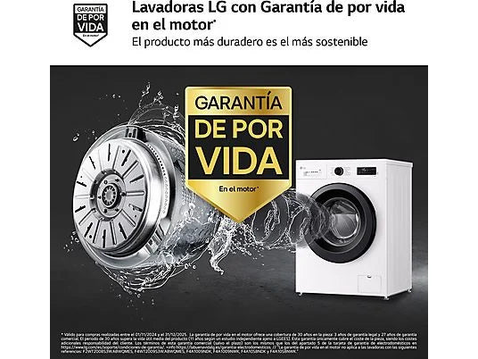 Lavadora LG F4X1009NWK - 9 kg, 1400 rpm, AI Direct Drive™, Steam™, Blanco Marfil