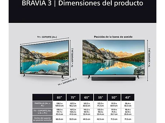 Sony Bravia 3 43S35 - TV LED 43" 4K HDR, Google TV, Procesador X1, Dolby Atmos