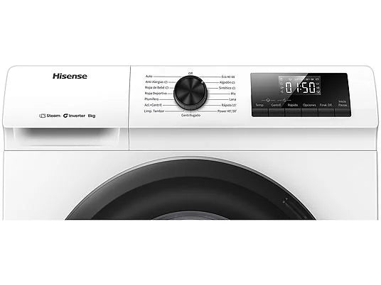 Lavadora LG F4X1008NWH - 8 kg, 1400 rpm, AI Direct Drive™, Steam™, ThinQ™, Blanco Marfil