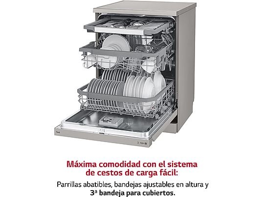 Lavavajillas LG DF365FPS - 60 cm, 14 servicios, 10 programas, QuadWash™, vapor, acero inoxidable