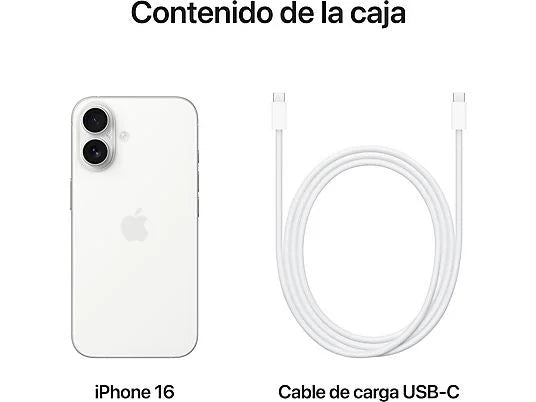 Apple iPhone 16 (256GB) en Blanco con 5G, Pantalla 6.1" Super Retina XDR y Chip A18 Bionic