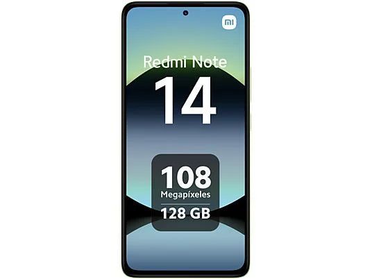 Xiaomi Redmi Note 14 (128 GB) en Verde Lima con 6 GB de RAM, pantalla 6.67" AMOLED FHD+, procesador MediaTek Helio G99-Ultra, y batería de 5500 mAh