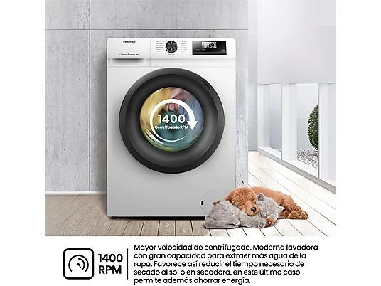 Lavadora LG F4X1008NWH - 8 kg, 1400 rpm, AI Direct Drive™, Steam™, ThinQ™, Blanco Marfil
