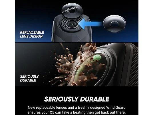 Cámara 360° INSTA360 X5 Esencial - 8K, 72 MP, IP68, 185 min Autonomía, Incluye Selfie Stick y Hub de Carga, Negro