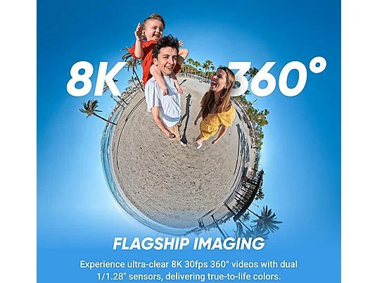 Cámara 360° INSTA360 X5 Esencial - 8K, 72 MP, IP68, 185 min Autonomía, Incluye Selfie Stick y Hub de Carga, Negro