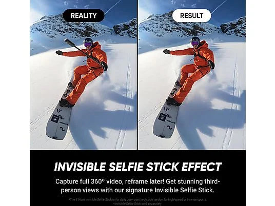 Cámara 360° INSTA360 X5 Esencial - 8K, 72 MP, IP68, 185 min Autonomía, Incluye Selfie Stick y Hub de Carga, Negro
