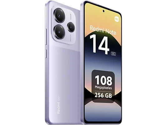 Xiaomi Redmi Note 14 5G (256GB) en Morado Lavanda con pantalla 6.67" AMOLED FHD+, 8GB RAM, procesador MediaTek Dimensity 7025-Ultra y batería de 5110 mAh