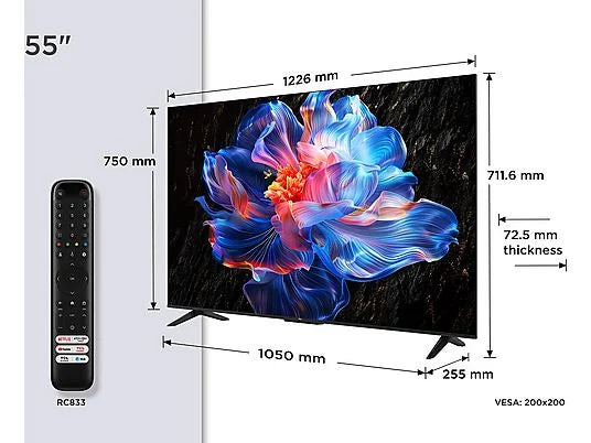 TCL 55P6K - Televisor LED 55" 4K UHD, Smart TV, AiPQ, 60 Hz, Negro