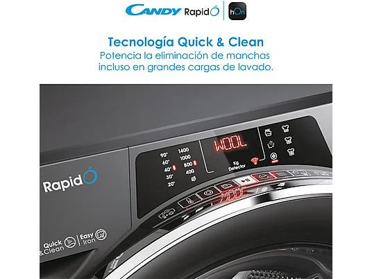Lavadora Candy RapidÓ RO1484DWMCRT/1-S - 8 kg, 1400 rpm, Clase A, Motor Inverter, Wi-Fi, Antracita