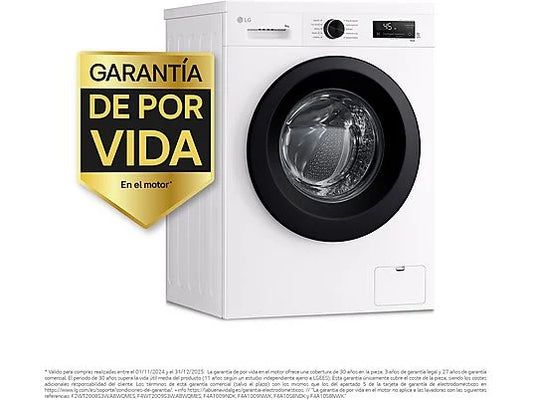 Lavadora LG F4X1009NWK - 9 kg, 1400 rpm, AI Direct Drive™, Steam™, Blanco Marfil