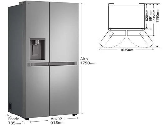Frigorífico Americano LG GSLC41PYPE - 638L, 179 cm, No Frost, Disp. Agua y Hielo, Inox Antihuellas
