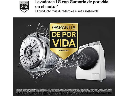 Lavadora LG F4WR9009A2W Serie 900 - 9 kg, 1400 rpm, AI Direct Drive™, TurboWash™360˚, Blanco