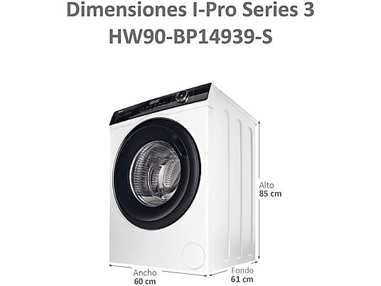 Lavadora Haier HW90-BP14939-S I-Pro Series 3 - 9 kg, 1400 rpm, Clase A, Motor Inverter, Blanco