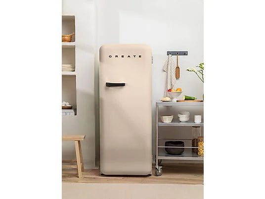 Frigorífico Retro CREATE 281L - 160 cm Alto, Una Puerta, Estilo Años 50, Beige