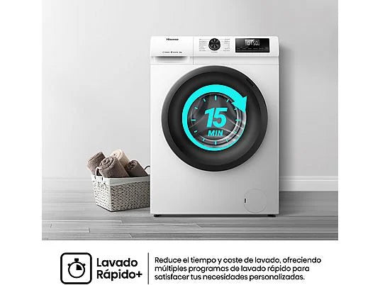 Lavadora Hisense WF1Q8041BW - 8 kg, 1400 rpm, Eficiencia A-20%, Motor Inverter, Vapor, Blanco