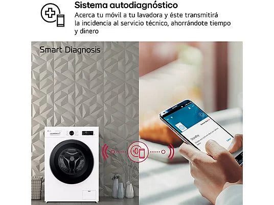 Lavadora LG F4X1009NWK - 9 kg, 1400 rpm, AI Direct Drive™, Steam™, Blanco Marfil