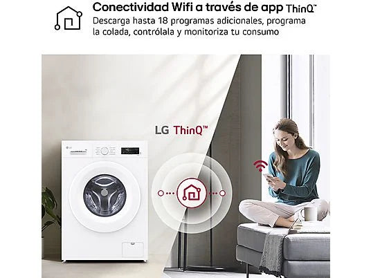 Lavadora LG F4X1008NWH - 8 kg, 1400 rpm, AI Direct Drive™, Steam™, ThinQ™, Blanco Marfil