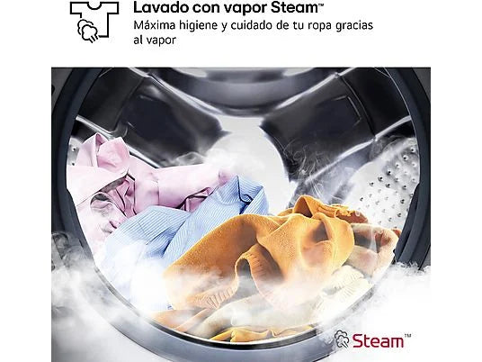Lavadora LG F4X1008NWH - 8 kg, 1400 rpm, AI Direct Drive™, Steam™, ThinQ™, Blanco Marfil