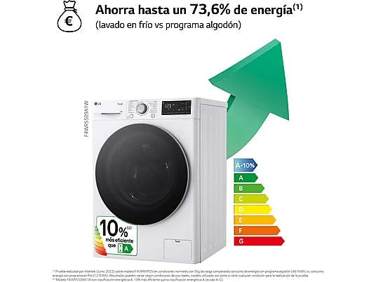 Lavadora LG F4WR5509A1W Serie 550 - 9 kg, 1400 rpm, AI Direct Drive™, Autodosificador, Blanco