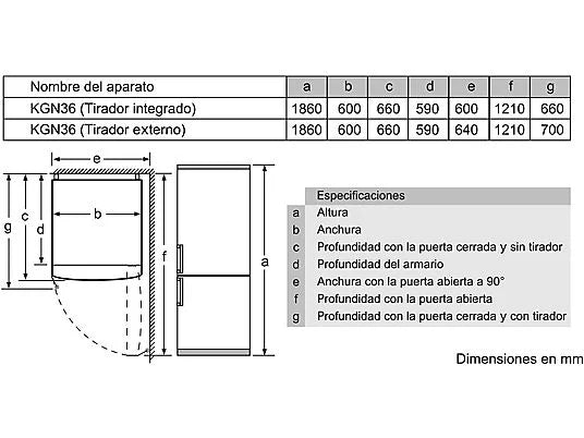 Frigorífico Combi Bosch KGN36VIEA - 326L, 186 cm Alto, No Frost, Cajón VitaFresh, Inox Antihuellas