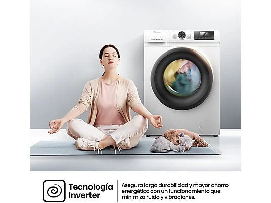 Lavadora Hisense WF1Q8041BW - 8 kg, 1400 rpm, Eficiencia A-20%, Motor Inverter, Vapor, Blanco