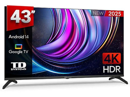 TD SYSTEMS TV DLED 43" 4K UHD (M43C21GLE) con Smart TV, Google TV, y Control por Voz (Hey Google) - Color Negro