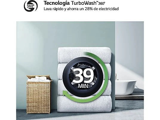 Lavadora LG F4WR6010A0W Serie 600 - 10 kg, 1400 rpm, Clase A, AI Direct Drive™, Blanco