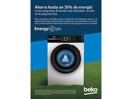 Lavadora Beko BM3WFU41041W Energy Spin - 10 kg, 1400 rpm, Clase A, Motor ProSmart Inverter, Blanco