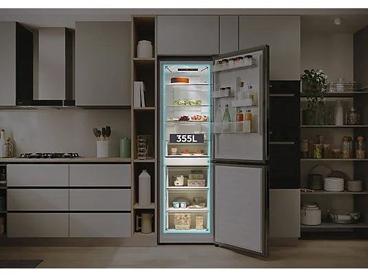 Frigorífico Combi Candy CNCQ2T618EX - 355L, 185 cm Alto, No Frost Total, App hOn, Inox