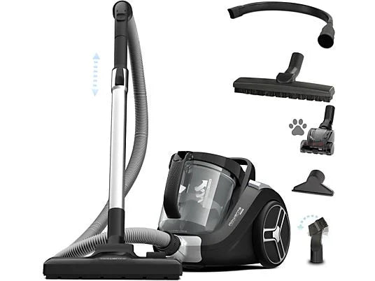 Aspirador sin bolsa Rowenta Compact Power XXL RO4B75 - 900W, 2.5L, Kit Especial Mascotas, Filtrado HEPA, Negro