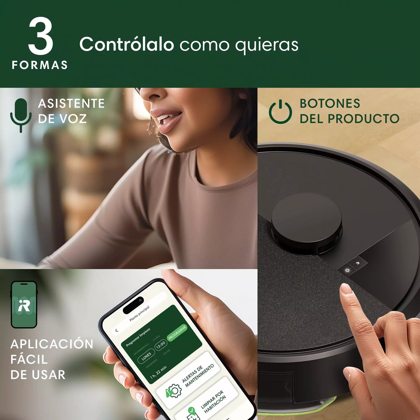 Robot Aspirador y Fregasuelos Roomba® 105 Combo - Navegación LiDAR, Detección de Alfombras, 2 en 1, App, Negro