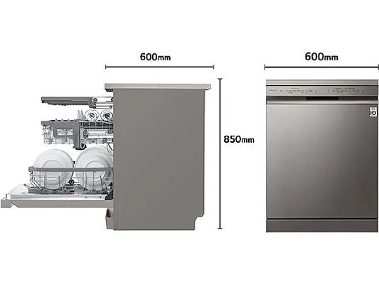 Lavavajillas LG DF365FPS - 60 cm, 14 servicios, 10 programas, QuadWash™, vapor, acero inoxidable