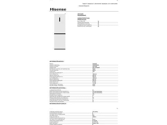 Frigorífico Combi Hisense RB390N4BWC - 304L, 186 cm, No Frost Total, Clase C, Blanco
