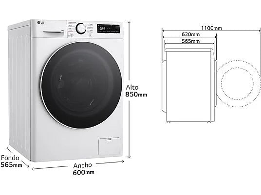 Lavadora LG F4WR6010A0W Serie 600 - 10 kg, 1400 rpm, Clase A, AI Direct Drive™, Blanco