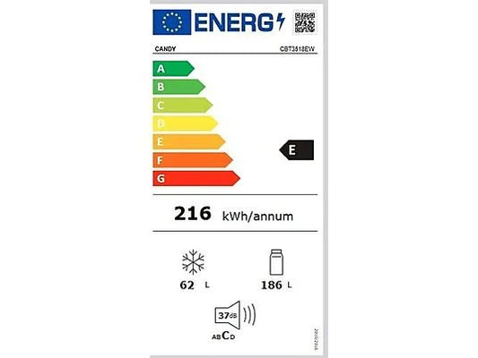 Frigorífico Combi Integrable Candy CBT3518EW - 248L, 177.2 cm Alto, No Frost Circle+, Blanco