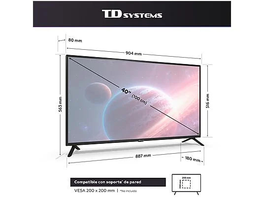 TD SYSTEMS TV DLED 40" Full HD (PRIME40C19GLE) con Smart TV, Google TV, y Control por Voz (Hey Google) - Color Negro