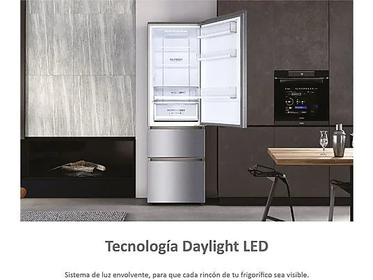 Frigorífico Combi Haier A3FE737CGJ - 371L, 200 cm Alto, No Frost, Motor Inverter, Cajones MyZone, Inox Antihuellas