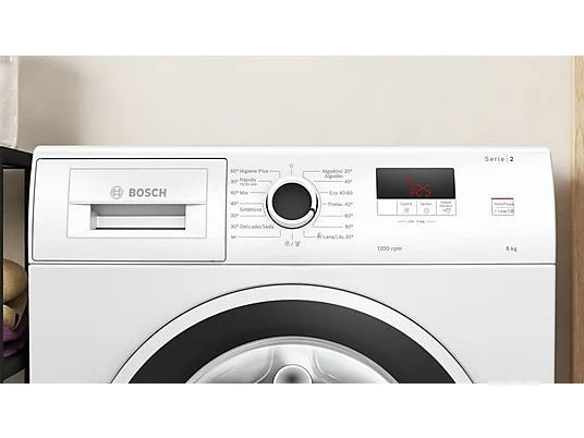 Lavadora Bosch WGE03200ES Serie 2 - 8 kg, 1200 rpm, Motor EcoSilence, Higiene Plus, Blanco