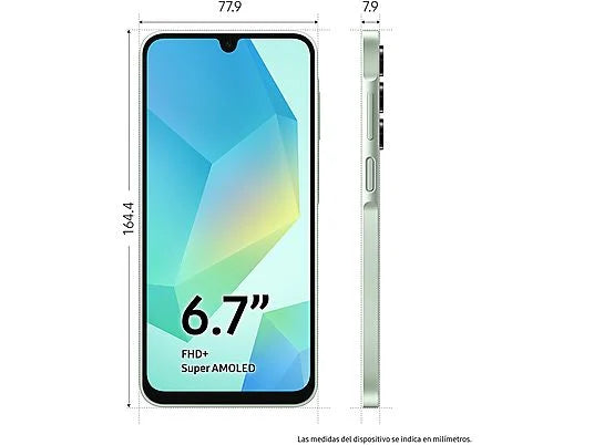 SAMSUNG Galaxy A16 LTE (128 GB) en Verde Claro con 4 GB de RAM, pantalla Super AMOLED FHD+ de 6.7", procesador MediaTek Helio G99 Octa-core, y batería de 5000 mAh