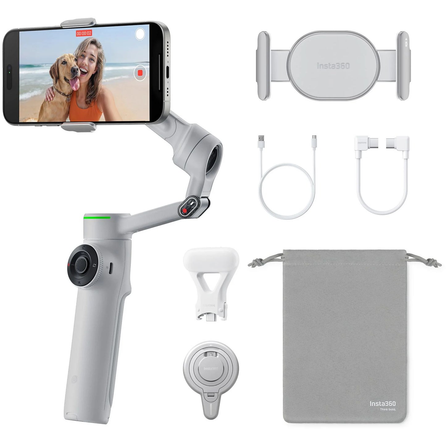 Insta360 Flow 2 Pro Creator Kit - Gimbal para Smartphone con IA, 10h Autonomía, Deep Track 4.0, Gris